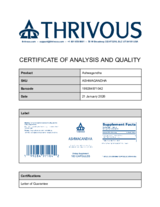 Certificate of Analysis and Quality for Ashwagandha