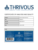 Certificate of Analysis and Quality for Serenity Nightly Nootropic